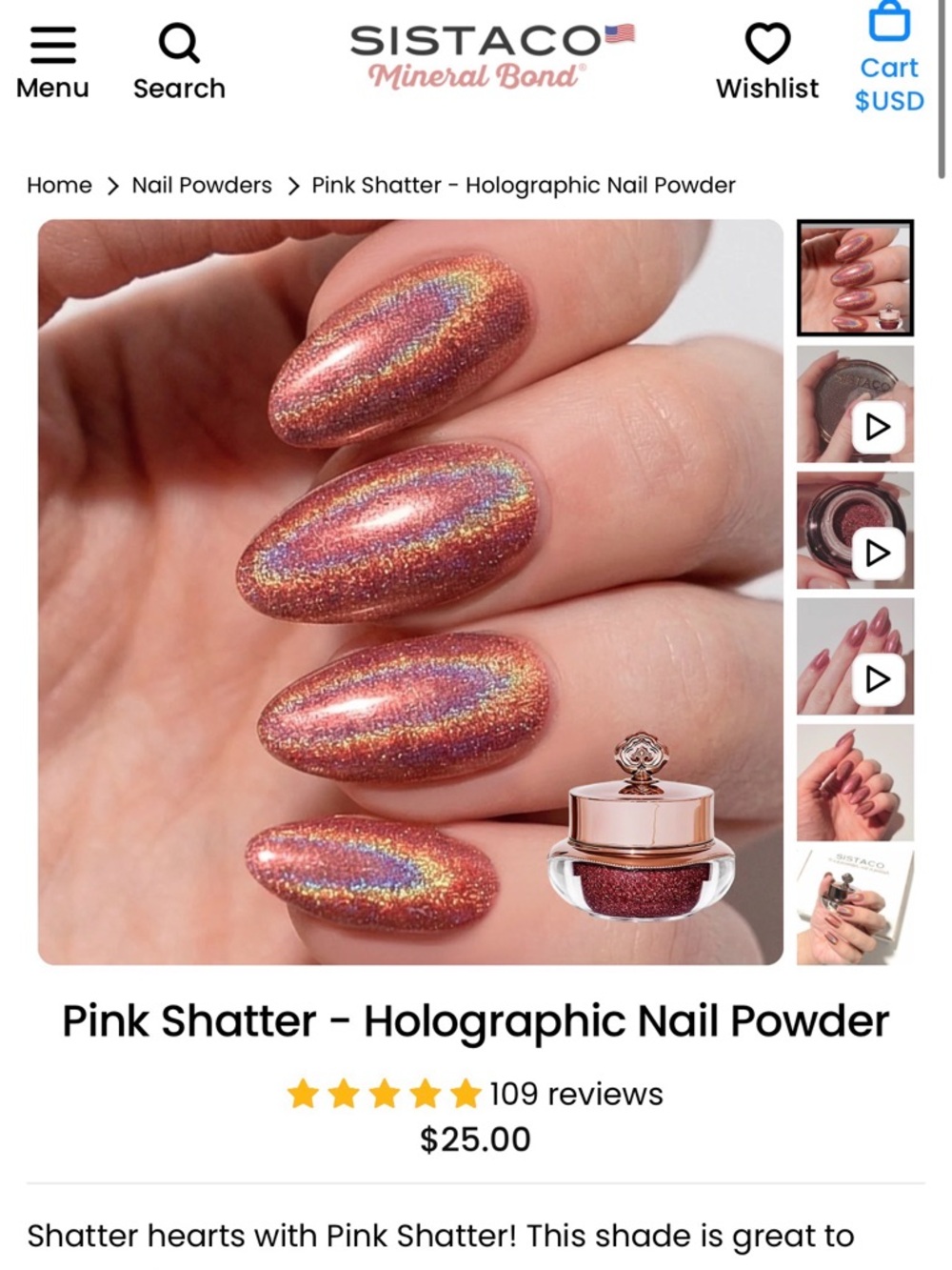 Sistaco Pink Shatter Holographic Nail Powder